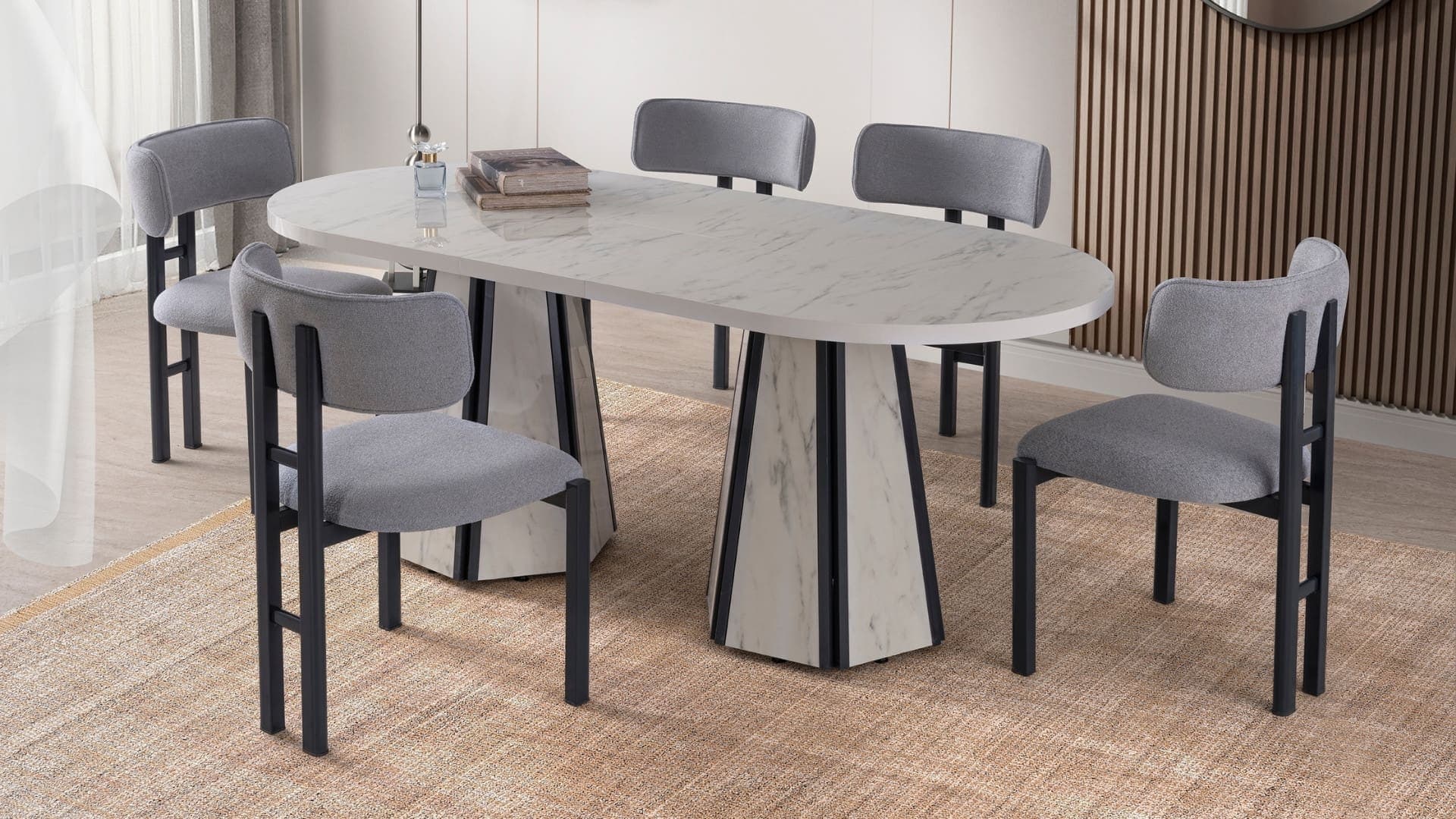 Marmo 90*180 Sabit High Gloss Masa Takımı